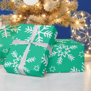 Hellgrüne und weiße Weihnachts-Schneeflocken Geschenkpapier