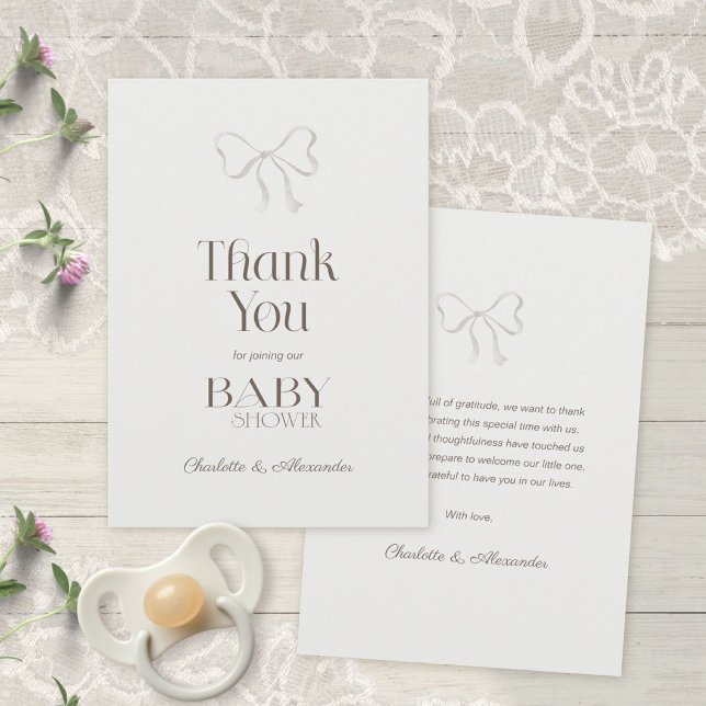 Hellgrüne Wasserfarbe-Bogen-Baby-Party Dankeskarte (Light Sage Green Watercolor Bow Baby Shower Thank You Card ©Susanne Sachers - Sunny Mind 🌞)