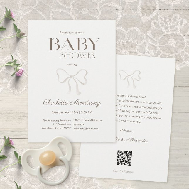 Hellgrüne Wasserfarbe-Bogen-Baby-Party Einladung (Subtle Sage Green Watercolor Bow Baby Shower Invitation ©Susanne Sachers - Sunny Mind 🌞)