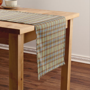 Hellgrüner blauer brauner Karo-Tartan-Tischläufer Kurzer Tischläufer