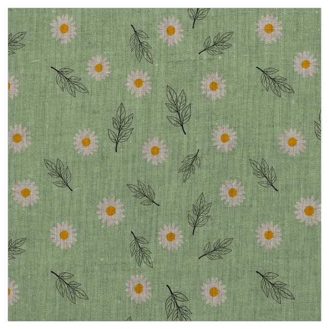 Hellgrüner Gänseblümchen-Botanik-Naturleinenstoff Stoff (Muster)