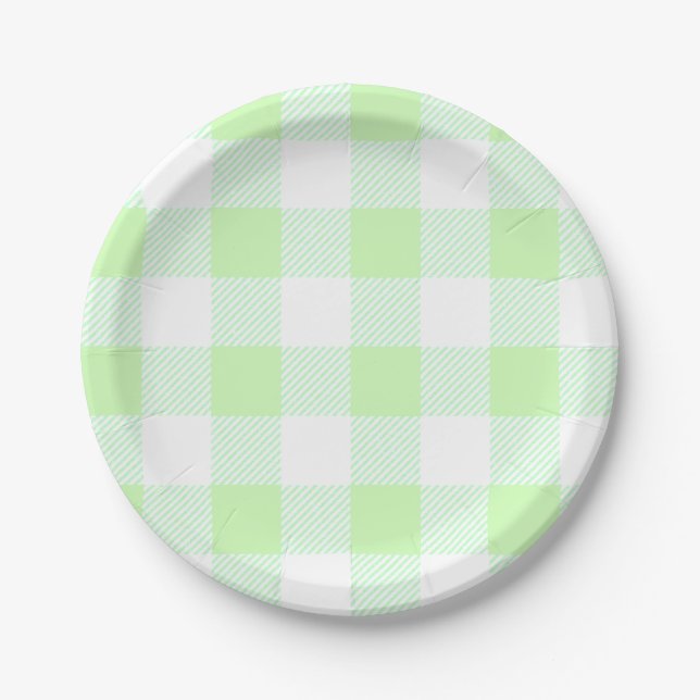 Hellgrüner Gingham-Karo Pappteller (Vorderseite)
