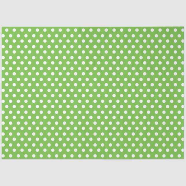 Hellgrüner Hintergrund mit weißen Polka-Punkten Seidenpapier (Vorderseite)