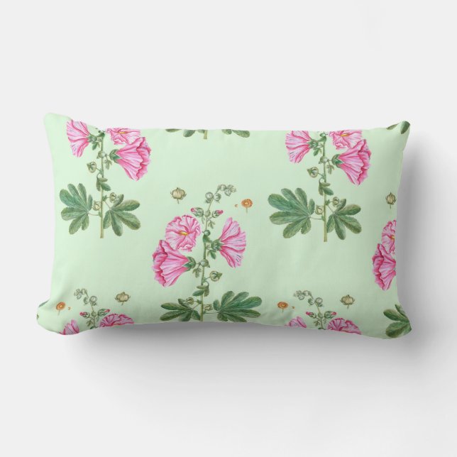 Hellgrüner Hintergrund Rosa Blume Lendenkissen (Vorderseite)