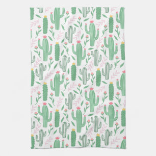 Hellgrüner Kaktus-saftiges Blüten-Muster Geschirrtuch