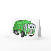 Hellgrüner Lächelnder Müllwagen Cartoon