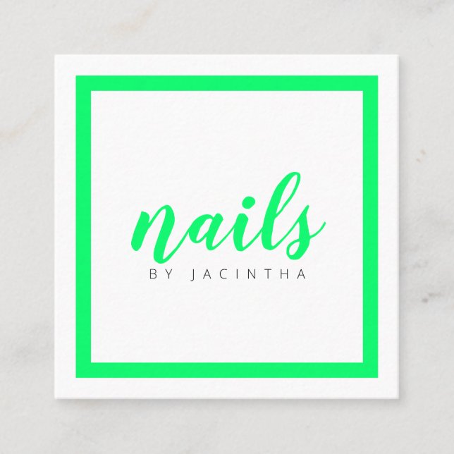 Hellgrüner Neon Moderner Nageltechniker Salon Quadratische Visitenkarte (Vorderseite)
