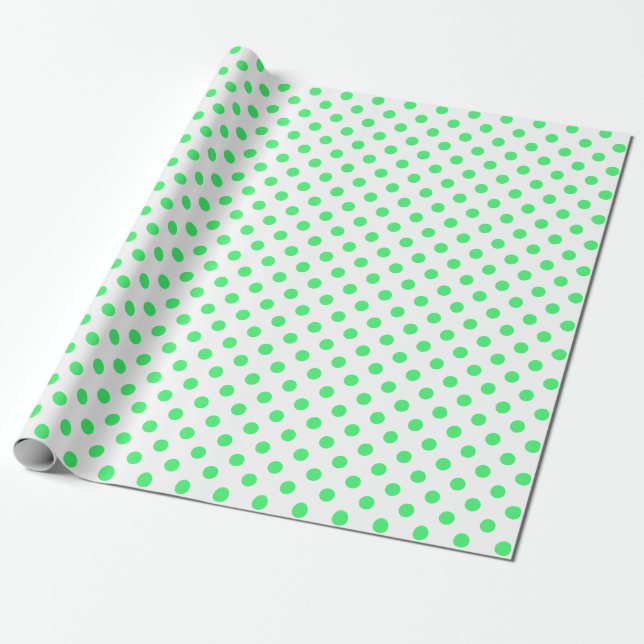 Hellgrüner Polka-Dot auf weißem Mittelraum Geschenkpapier (Ungerollt)