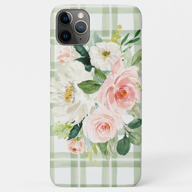 Hellgrüner Shabby Kariert Pink Weiß Blume Case-Mate iPhone Hülle (Rückseite)