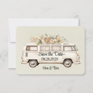 Hellgrüner Vintage-Bus-Hochzeit  Save The Date