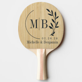 Hellgrünes Bambusblatt Hochzeitsmonogramm Tischtennis Schläger