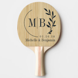 Hellgrünes Bambusblatt Hochzeitsmonogramm Tischtennis Schläger