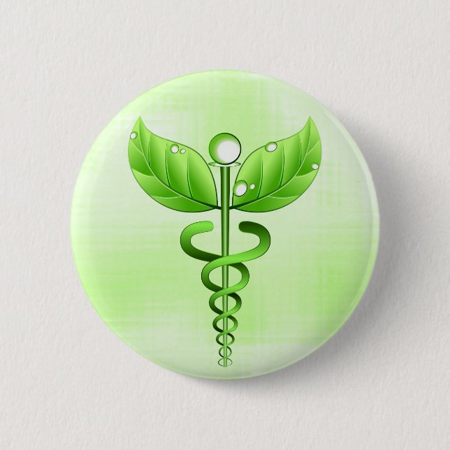 Hellgrünes Caduceus Alternative Medicine Symbol Button (Vorderseite)