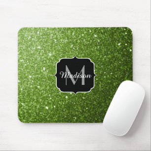 Hellgrünes Grün-Glitter-Glitzern Monogramm Mousepad