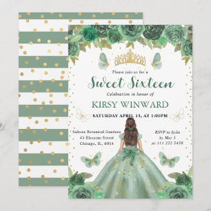 Hellgrünes Kleid Brünette Prinzessin Sweet 16 Einladung