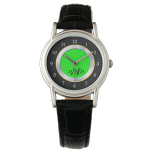 Hellgrünes Silber-Schwarz-Monogramm Armbanduhr