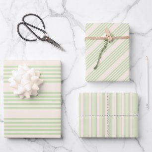 Hellgrünes und beige gestreiftes Fünfstreifenmuste Geschenkpapier Set