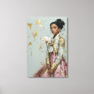 Hellgrünes und rosa modernes Hanbok-Mädchen auf Le Leinwanddruck