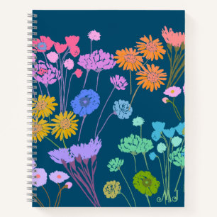 Hellhappy farbenfrohe Blume Dunkle Aquamarine+Init Notizbuch
