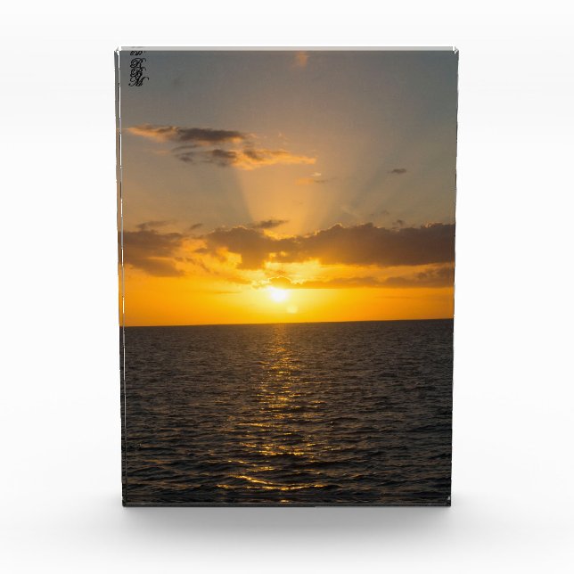 Helliger Sonnenuntergang über dem Ozean Fotoblock (Vorderseite)