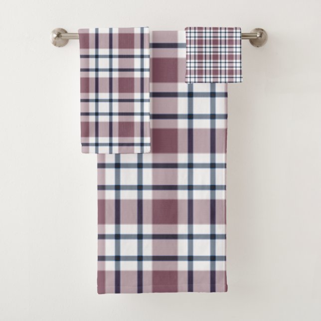 Hellkariertes Retromuster braun-weiß Badhandtuch Set (Insitu)
