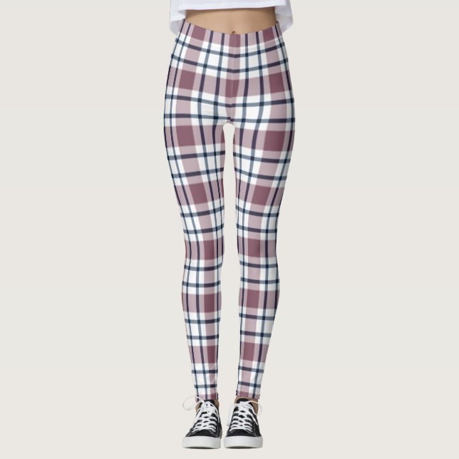 Hellkariertes Retromuster braun-weiß Leggings (Vorderseite)