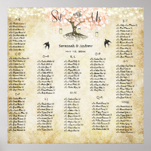 Hellkorallen-Herz-Blatt-Baum-Hochzeits-Sitzplan Poster