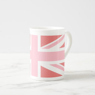 Hellkorallenroter und rosa Union Jack Prozellantasse