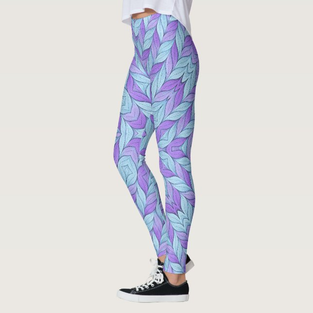 Helllila und blassaquafarbenes Muster Leggings (Links)