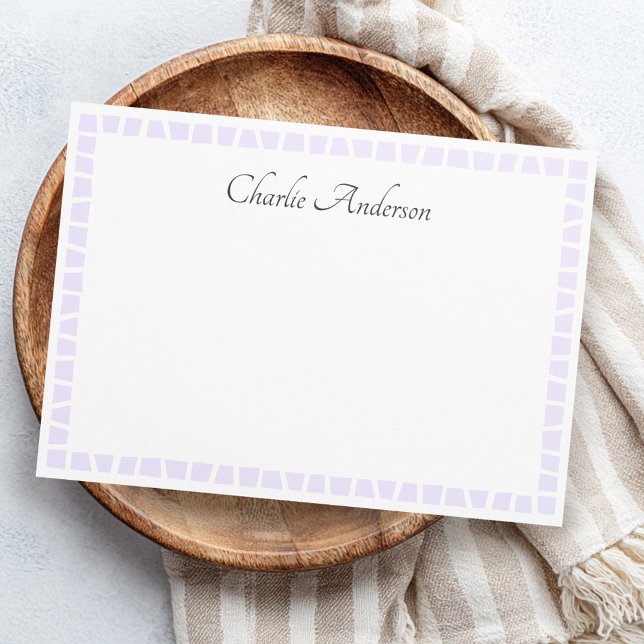 Helllila violette Mosaik-Rand Name weiß Mitteilungskarte (Light lavender purple mosaic border name white note card)