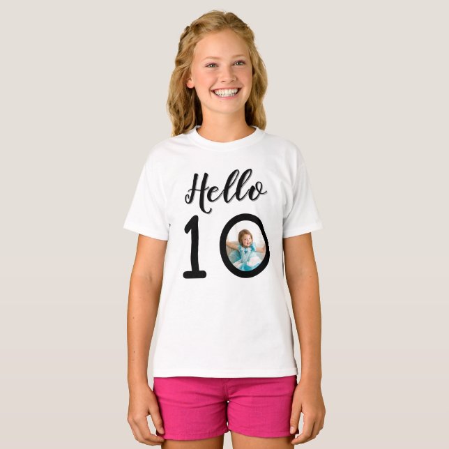 Hello 10 Personalized Photo 10th Birthday Kids’ T-Shirt (Vorne ganz)