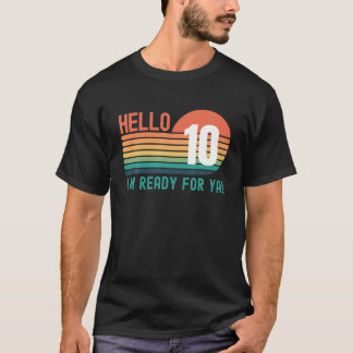 Hello 10 Year Old Birthday Retro Sunset 10Th Birth T-Shirt