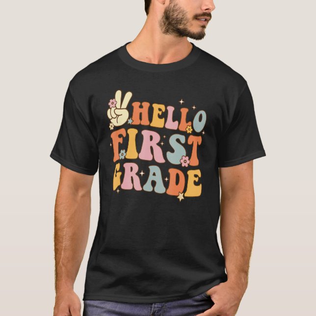 Hello 1st First Grade First Day Back To School Gro T-Shirt (Vorderseite)