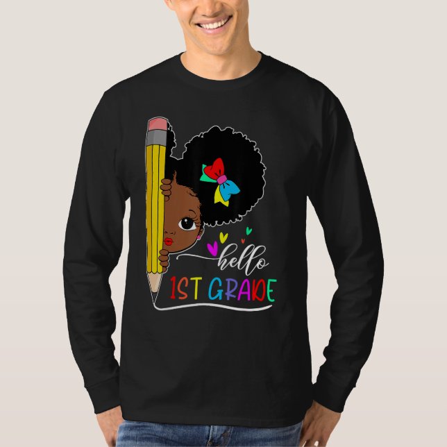 Hello 1st Grade Black Girl Back To School Teacher  T-Shirt (Vorderseite)
