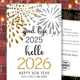 Hello 2025 Business Gold Glitzer Festivals Feuerwe Feiertagskarte
