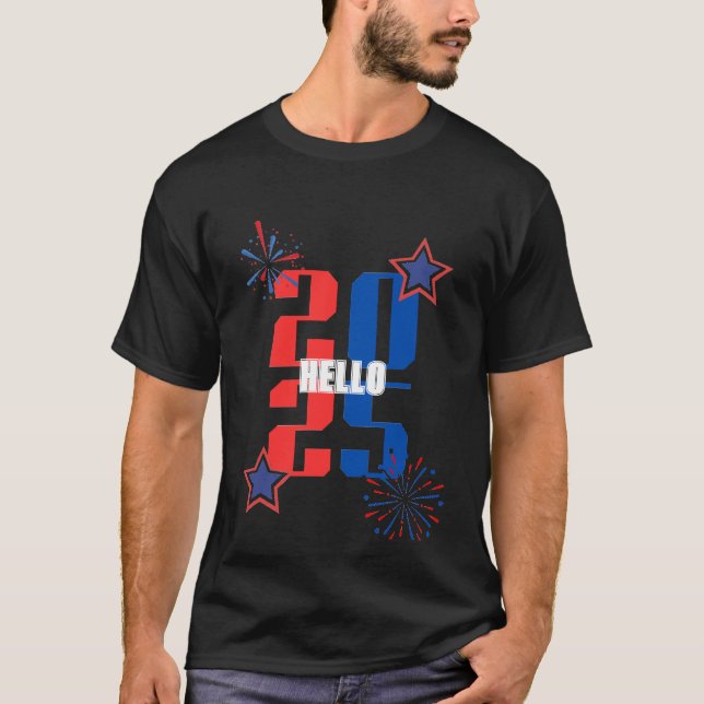 HELLO 2025 Roter und Blau-T - Shirt (Vorderseite)