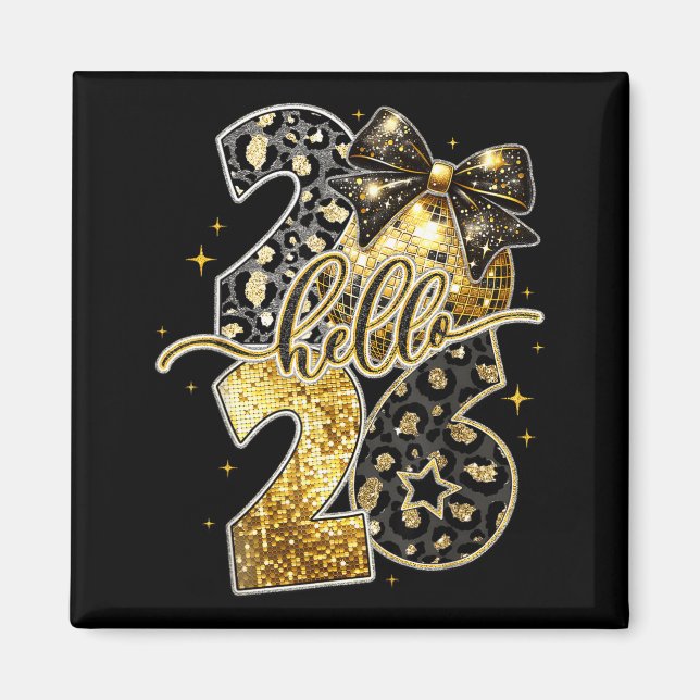 Hello 2026 Coquette Bow Leopard New Years Eve Part Magnet (Vorne)