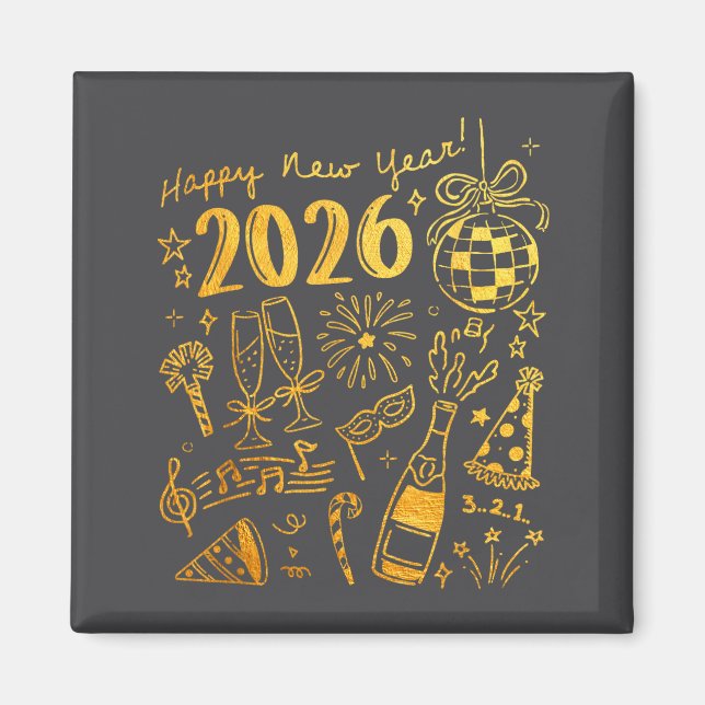 Hello 2026 Disco Ball Coquette Bow Happy New Year  Magnet (Vorne)