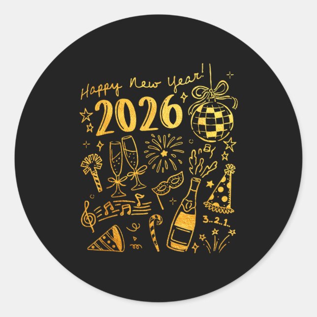 Hello 2026 Disco Ball Coquette Bow Happy New Year  Runder Aufkleber (Vorderseite)