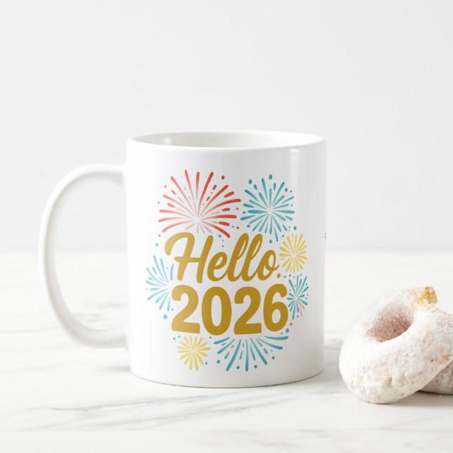 Hello 2026 Fireworks Kaffeetasse (Mit Donut)