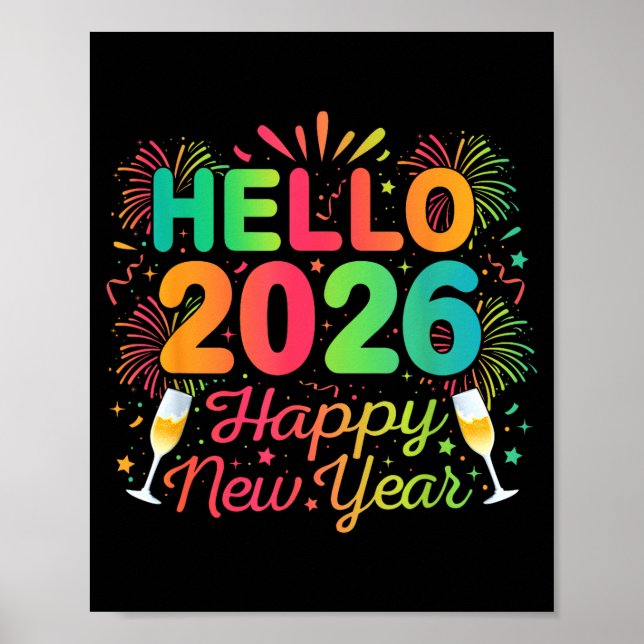 Hello 2026 Happy New Year Eve Party Countdown Fire Poster (Vorne)