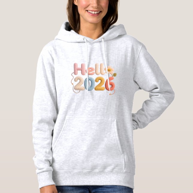 Hello 2026 Hoodie – Faux Yarn Cozy Pullover Gift (Vorderseite)
