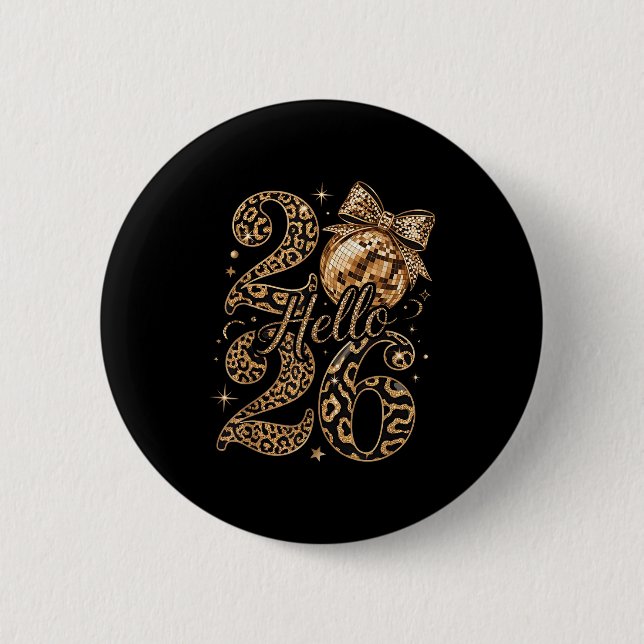 Hello 2026 Leopard Coquette Disco Ball Happy New Y Button (Vorderseite)