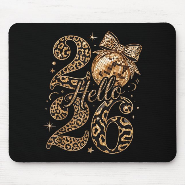 Hello 2026 Leopard Coquette Disco Ball Happy New Y Mousepad (Vorne)