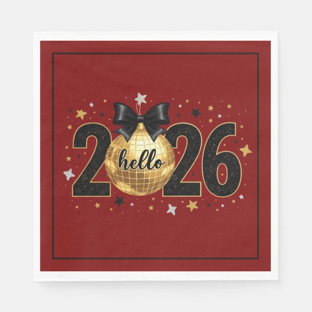 Hello 2026 Red Glitter Sparkle Design Serviette (Vorderseite)