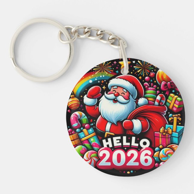 Hello 2026 Santa Claus Christmas Custom New Year  Schlüsselanhänger (Vorderseite)