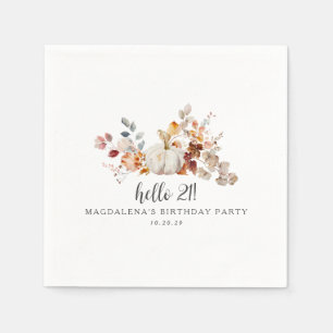 Hello 21 Herbst Pumpkin Blätter Custom Birthday Serviette