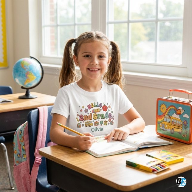 Hello 2nd Grade Retro Groovy Icons Personalized Na Baby T-shirt (Von Creator hochgeladen)