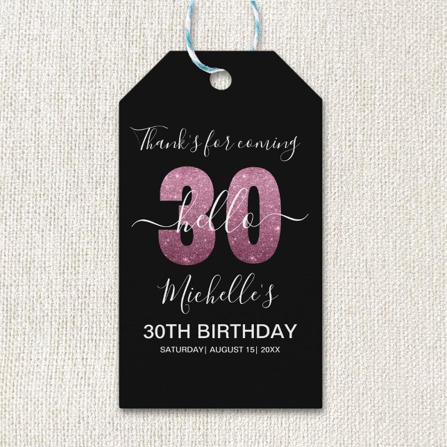 Hello 30! Funny 30th birthday with Pink glitter Geschenkanhänger (Von Creator hochgeladen)