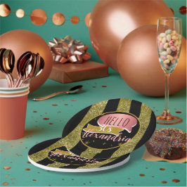 hello 30 Personalized 30th birthday glitter stripe Pappteller
